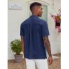 COOFANDY Men’s Casual Button Down Shirt Short Sleeve Textured Summer Cuban Beach Shirts(Navy Blue)