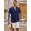 COOFANDY Men’s Casual Button Down Shirt Short Sleeve Textured Summer Cuban Beach Shirts(Navy Blue)