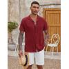 COOFANDY Men’s Casual Button Down Shirt Short Sleeve Textured Summer Cuban Beach Shirts(Wine Red)