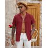COOFANDY Men’s Casual Button Down Shirt Short Sleeve Textured Summer Cuban Beach Shirts(Wine Red)