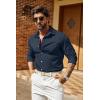 COOFANDY Mens Casual Button Down Shirts Long Sleeve Untucked Shirts for Men Stretch Dress Shirt(Navy Blue)