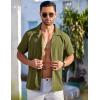 COOFANDY Men’s Casual Button Down Shirts Short Sleeve Summer Beach Shirt Fashion Textured Shirts with Pocket(Army Green)