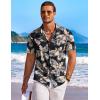 COOFANDY Men’s Casual Button Down Shirts Short Sleeve Summer Beach Shirt Fashion Textured Shirts with Pocket(Black & Khaki – Leaves)