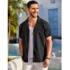 COOFANDY Men’s Casual Button Down Shirts Short Sleeve Summer Beach Shirt Fashion Textured Shirts with Pocket(Black)