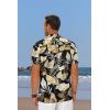 COOFANDY Men’s Casual Button Down Shirts Short Sleeve Summer Beach Shirt Fashion Textured Shirts with Pocket(Black- Palm Leaf)