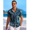 COOFANDY Men’s Casual Button Down Shirts Short Sleeve Summer Beach Shirt Fashion Textured Shirts with Pocket(Blue & Green – Leaf)