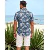 COOFANDY Men’s Casual Button Down Shirts Short Sleeve Summer Beach Shirt Fashion Textured Shirts with Pocket(Blue Leaves)