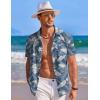 COOFANDY Men’s Casual Button Down Shirts Short Sleeve Summer Beach Shirt Fashion Textured Shirts with Pocket(Blue Leaves)