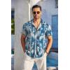 COOFANDY Men’s Casual Button Down Shirts Short Sleeve Summer Beach Shirt Fashion Textured Shirts with Pocket(Blue-coconut Tree)