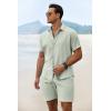 COOFANDY Men’s Casual Button Down Shirts Short Sleeve Summer Beach Shirt Fashion Textured Shirts with Pocket(Green)