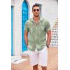 COOFANDY Men’s Casual Button Down Shirts Short Sleeve Summer Beach Shirt Fashion Textured Shirts with Pocket(Green-white Leaves)