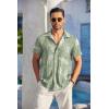 COOFANDY Men’s Casual Button Down Shirts Short Sleeve Summer Beach Shirt Fashion Textured Shirts with Pocket(Green-white Leaves)