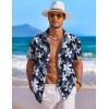 COOFANDY Men’s Casual Button Down Shirts Short Sleeve Summer Beach Shirt Fashion Textured Shirts with Pocket(Navy & White – Flower)