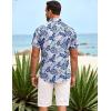 COOFANDY Men’s Casual Button Down Shirts Short Sleeve Summer Beach Shirt Fashion Textured Shirts with Pocket(Navy Blue Leaves)