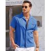 COOFANDY Men’s Casual Button Down Shirts Short Sleeve Summer Cuban Vacation Beach Shirts(Classic Blue)