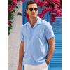 COOFANDY Men’s Casual Button Down Shirts Short Sleeve Summer Cuban Vacation Beach Shirts(Light Blue)