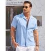 COOFANDY Men’s Casual Button Down Shirts Short Sleeve Summer Cuban Vacation Beach Shirts(Light Blue)
