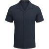 COOFANDY Men’s Casual Button Down Shirts Short Sleeve Summer Cuban Vacation Beach Shirts(Navy Blue)