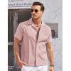 COOFANDY Men’s Casual Button Down Shirts Short Sleeve Summer Cuban Vacation Beach Shirts(Pink)