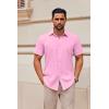 COOFANDY Men’s Casual Button Down Shirts Short Sleeve Summer Untucked Dress Shirts(Pink)