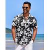 COOFANDY Mens Casual Button Down Shirts Short Sleeve Textured Shirt Summer Beach Shirts for Men(Black-white Floral)