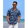 COOFANDY Mens Casual Button Down Shirts Short Sleeve Textured Shirt Summer Beach Shirts for Men(Blue&yellow Leaves)