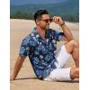 COOFANDY Mens Casual Button Down Shirts Short Sleeve Textured Shirt Summer Beach Shirts for Men(Blue&yellow Leaves)