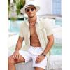 COOFANDY Mens Casual Button Down Shirts Short Sleeve Textured Shirt Summer Beach Shirts for Men(Cream)