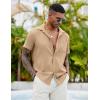 COOFANDY Mens Casual Button Down Shirts Short Sleeve Textured Shirt Summer Beach Shirts for Men(Kahki)