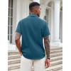 COOFANDY Mens Casual Button Down Shirts Short Sleeve Textured Shirt Summer Beach Shirts for Men(Lake Green)