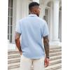 COOFANDY Mens Casual Button Down Shirts Short Sleeve Textured Shirt Summer Beach Shirts for Men(Light Blue)