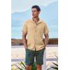 COOFANDY Mens Casual Button Down Shirts Short Sleeve Textured Shirt Summer Beach Shirts for Men(Light Khaki)