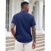 COOFANDY Mens Casual Button Down Shirts Short Sleeve Textured Shirt Summer Beach Shirts for Men(Navy Blue)
