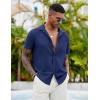 COOFANDY Mens Casual Button Down Shirts Short Sleeve Textured Shirt Summer Beach Shirts for Men(Navy Blue)