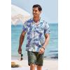 COOFANDY Mens Casual Button Down Shirts Short Sleeve Textured Shirt Summer Beach Shirts for Men(White-blue Leaves)