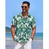 COOFANDY Mens Casual Button Down Shirts Short Sleeve Textured Shirt Summer Beach Shirts for Men(White-green Leaves)