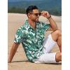 COOFANDY Mens Casual Button Down Shirts Short Sleeve Textured Shirt Summer Beach Shirts for Men(White-green Leaves)