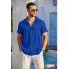 COOFANDY Men’s Casual Button Down Shirts Short Sleeve Textured Summer Beach Shirt with Pocket(Royal Blue)