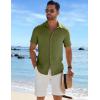 COOFANDY Men’s Casual Button Down Shirts Short Sleeve Textured Summer Beach Shirt(Army Green)