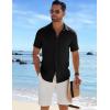 COOFANDY Men’s Casual Button Down Shirts Short Sleeve Textured Summer Beach Shirt(Black)