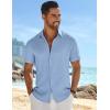 COOFANDY Men’s Casual Button Down Shirts Short Sleeve Textured Summer Beach Shirt(Clear Blue)