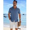 COOFANDY Men’s Casual Button Down Shirts Short Sleeve Textured Summer Beach Shirt(Denim Blue)