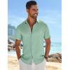 COOFANDY Men’s Casual Button Down Shirts Short Sleeve Textured Summer Beach Shirt(Mint Green)