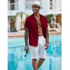 COOFANDY Men’s Casual Button Down Shirts Short Sleeve Textured Summer Beach Shirt(Red)