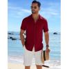 COOFANDY Men’s Casual Button Down Shirts Short Sleeve Textured Summer Beach Shirt(Red)