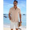 COOFANDY Men’s Casual Button Down Shirts Short Sleeve Textured Summer Beach Shirt(Stone)