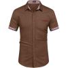 COOFANDY Men’s Casual Button Down Shirts Stretch Short Sleeve Business Dress Shirt with Pocket(A – Brown – No Pocket)