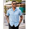 COOFANDY Men’s Casual Button Down Shirts Stretch Short Sleeve Business Dress Shirt with Pocket(Light Blue)
