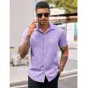 COOFANDY Men’s Casual Button Down Shirts Stretch Short Sleeve Business Dress Shirt with Pocket(Light Purple)