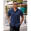 COOFANDY Men’s Casual Button Down Shirts Stretch Short Sleeve Business Dress Shirt with Pocket(Navy Blue)